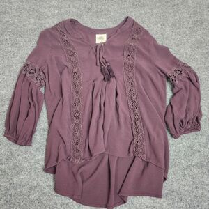 Knox Rose Womens Size M Peasant Bohemian Boho Blouse Top Front Tie Lace